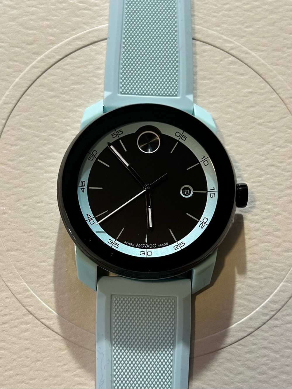 Movado Bold TR90 Watch With 42mm Black Face & Sea-foam Green Silicon Band